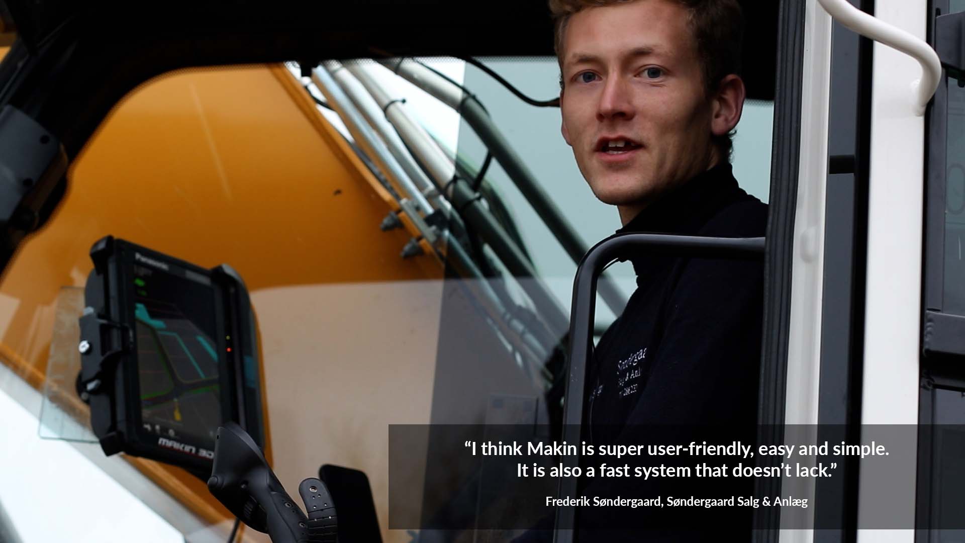 Frederik Søndergaard inside his Liebherr excavator