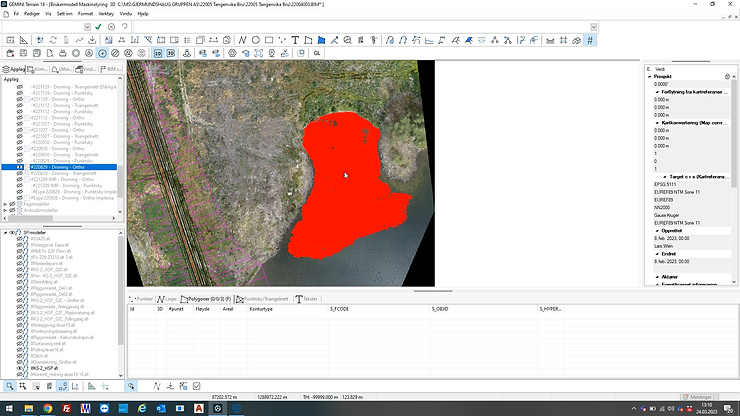 Visualization of the excavation work with an orthophoto.